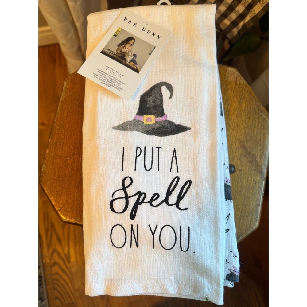 Rae Dunn I PUT A SPELL ON YOU hand towels 3 pack Halloween witches hat